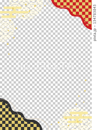 日式背景，日式圖案背景，日式邊框，紅、金、黑三色方格圖案，直式版 134783843