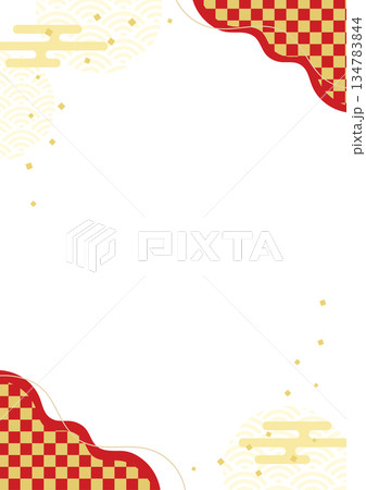 和風背景 和柄背景 和風フレーム 赤と金の市松模様、縦長 134783844