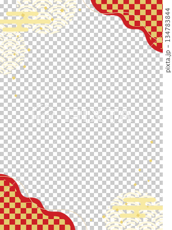 和風背景 和柄背景 和風フレーム 赤と金の市松模様、縦長 134783844