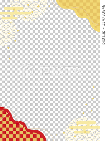 日式背景，日式圖案背景，日式邊框，紅金格子圖案，直式版 134783846