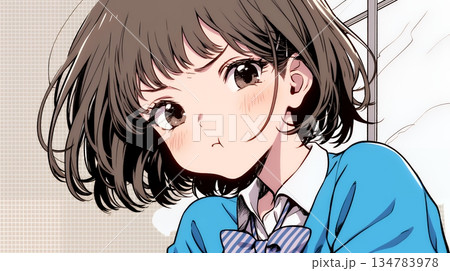 「つまんないの」と不貞腐れている制服を着た女子高生