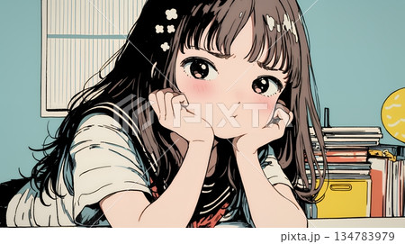 「つまんないの」と不貞腐れている制服を着た女子高生