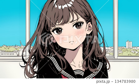 「つまんないの」と不貞腐れている制服を着た女子高生