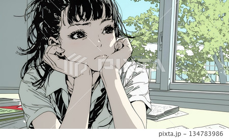 「つまんないの」と不貞腐れている制服を着た女子高生