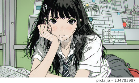 「つまんないの」と不貞腐れている制服を着た女子高生