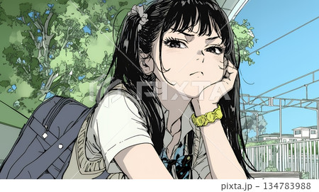 「つまんないの」と不貞腐れている制服を着た女子高生