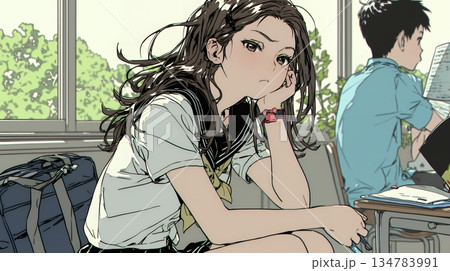 「つまんないの」と不貞腐れている制服を着た女子高生