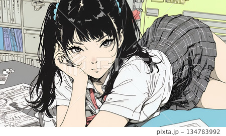 「つまんないの」と不貞腐れている制服を着た女子高生