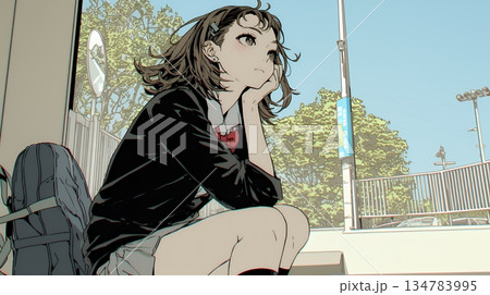 「つまんないの」と不貞腐れている制服を着た女子高生