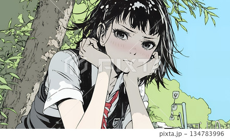 「つまんないの」と不貞腐れている制服を着た女子高生