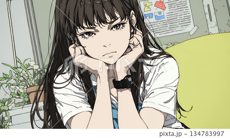 「つまんないの」と不貞腐れている制服を着た女子高生