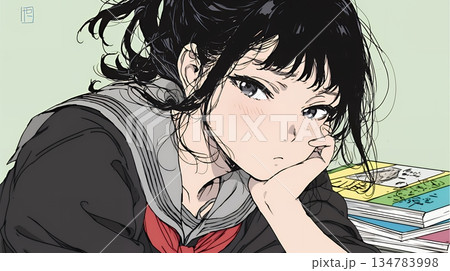 「つまんないの」と不貞腐れている制服を着た女子高生