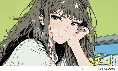 「つまんないの」と不貞腐れている制服を着た女子高生