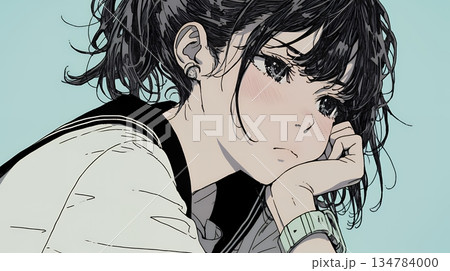 「つまんないの」と不貞腐れている制服を着た女子高生 134784000