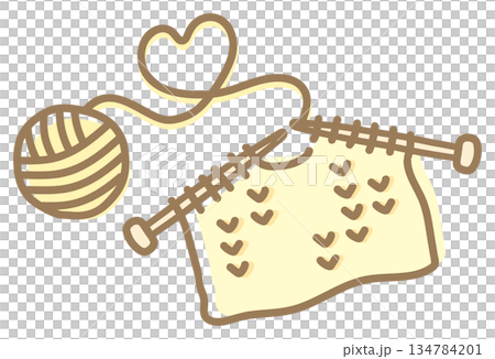 Knitting yarn Autumn/winter hand-drawn illustration, yellow 134784201