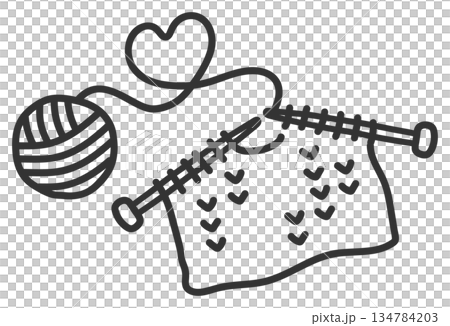 Knitting yarn Autumn/winter hand-drawn illustration, black lines Knitting yarn Autumn/winter hand-drawn illustration, black lines 134784203