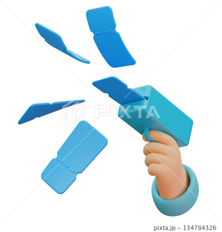 3D Hand Holding Money Gun Blasting Coupons 3D Hand Holding Money Gun Blasting Coupons 134784326