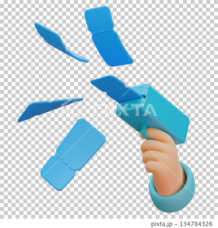 3D Hand Holding Money Gun Blasting Coupons 3D Hand Holding Money Gun Blasting Coupons 134784326