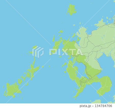 日本の長崎県と隣接する都道府県を含む、緑色のシンプルなロードマップ。対馬除く 134784706