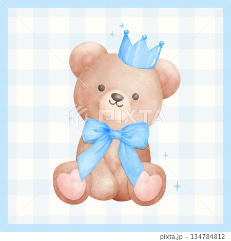 Adorable Coquette Birthday Teddy Bear with Light Blue Bow and Crown watercolor, nursery birthday Boy hand painting illustration Adorable Coquette Birthday Teddy Bear with Light Blue Bow and Crown watercolor, nursery birthday Boy hand painting illustration 134784812