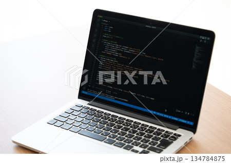 パイソンを勉強中のノートパソコン 134784875
