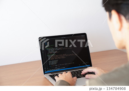 プログラミングする男性の後ろ姿 プログラミングする男性の後ろ姿 134784908