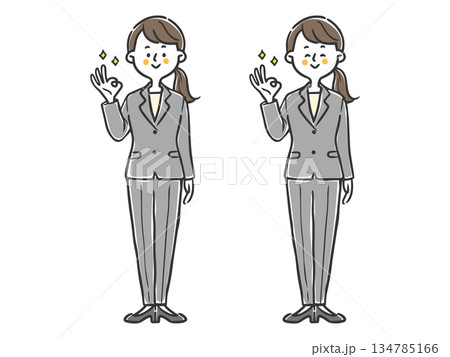 OKサインをする女性会社員　全身　ベクター 134785166