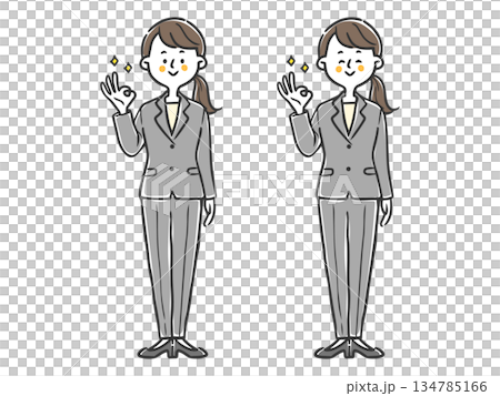 OKサインをする女性会社員　全身　ベクター 134785166