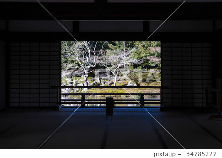 大本山天龍寺（冬季朝）堂内より曹源池庭園を望む 134785227