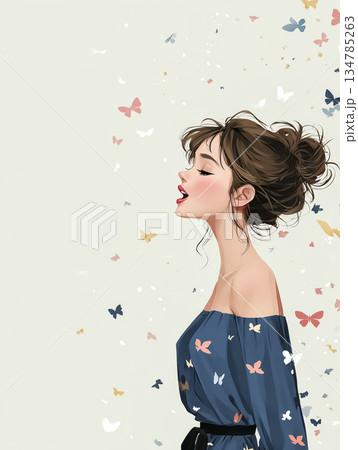 美優シリーズ：音楽に包まれて歌う女性　蝶が舞うファンタジーなミュージックビジュアル 134785263