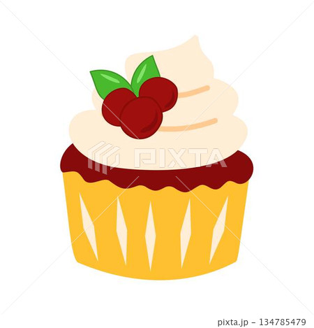 Cupcake with Cherry Illustration, Cherry Cupcake Dessert Cupcake with Cherry Illustration, Cherry Cupcake Dessert 134785479