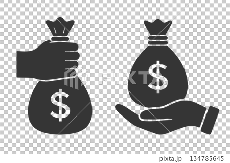 Silhouette icon of a hand holding a bag of money (dollars) Silhouette icon of a hand holding a bag of money (dollars) 134785645