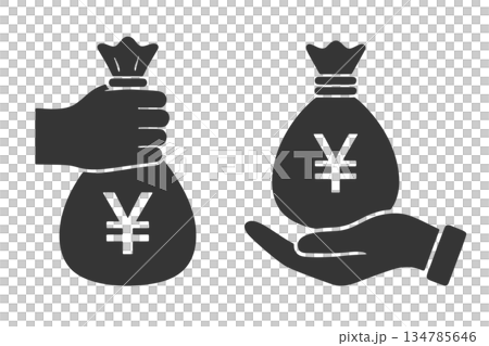Circle silhouette icon of a hand holding a money bag Circle silhouette icon of a hand holding a money bag 134785646
