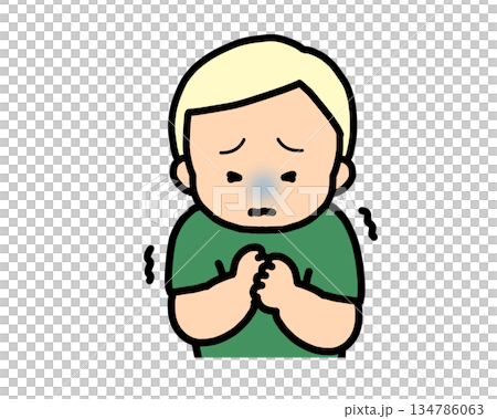 怖がる　金髪の男の子 134786063