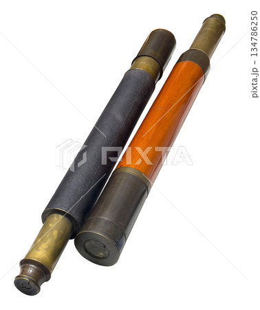 Antique brass spyglasses for maritime navigation and exploration 134786250