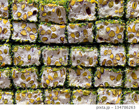 Turkish delight lokum pieces with pistachio nuts Turkish delight lokum pieces with pistachio nuts 134786263