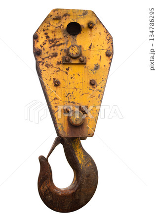 Rusty yellow crane hook heavy lifting equipment Rusty yellow crane hook heavy lifting equipment 134786295
