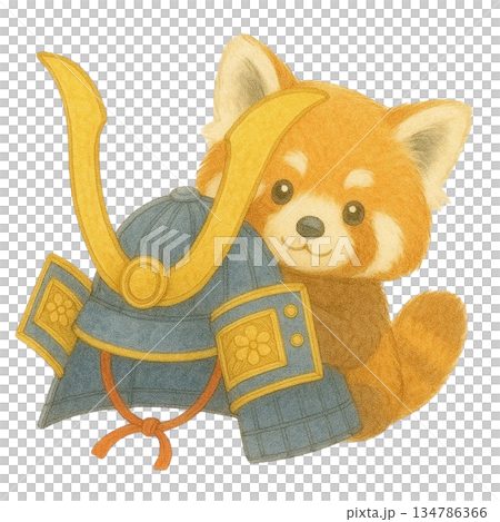 【兒童節】頭盔和紅熊貓插圖 134786366