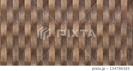 Brown wood planks creating seamless wavy optical illusion background 134786383