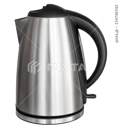 Stainless steel electric kettle boiling water on transparent background 134786392