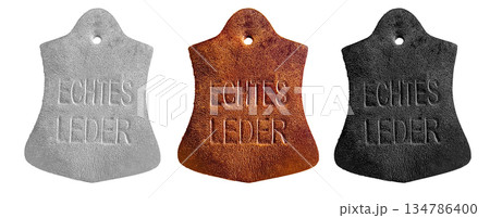 Genuine leather material labels comparison on transparent background Genuine leather material labels comparison on transparent background 134786400