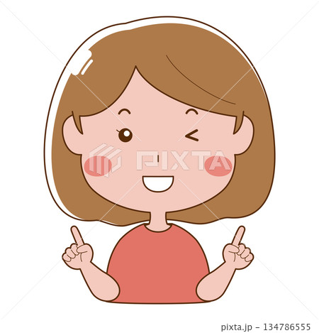 ウインクで指差しする女性 134786555