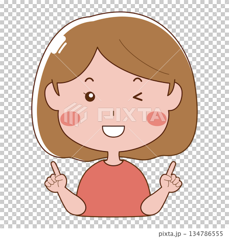 ウインクで指差しする女性 134786555