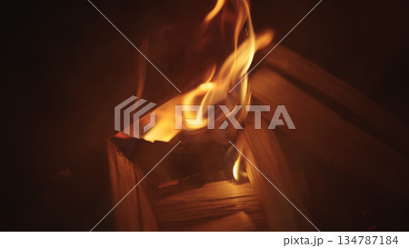 close up of campfire burning wood close up of campfire burning wood 134787184