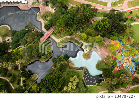 Aerial view of the Central Park in Kuala Lumpur . Kuala Lumpur City Park with pool and Playground. Malaysia Aerial view of the Central Park in Kuala Lumpur . Kuala Lumpur City Park with pool and Playground. Malaysia 134787227