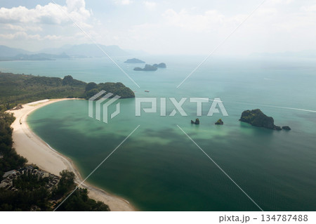 Aerial view of Tanjung Ru tropical beach and small islands near Langkawi Island in Malaysia 134787488