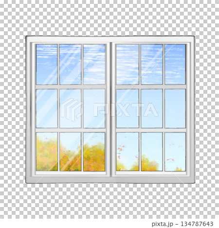 Autumn reflected in the window Autumn reflected in the window 134787643