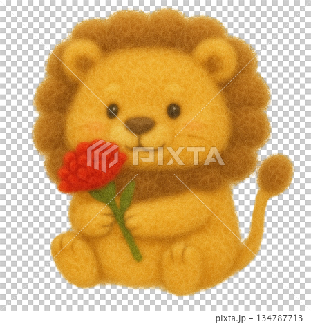 【母親節】獅子手持康乃馨的插圖 134787713