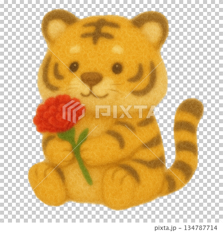 【母親節】老虎手持康乃馨的插圖 134787714
