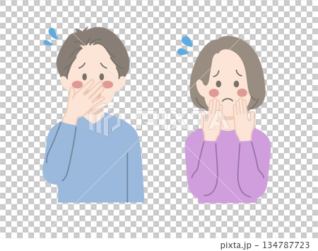 Men and women posing with embarrassed expressions 134787723